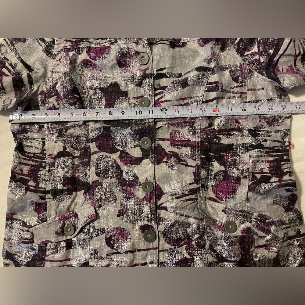 Chicos Women's Size 2 (med) Purple Gray Silver Metallic 100%Linen Jacket Blazer - Picture 16 of 17